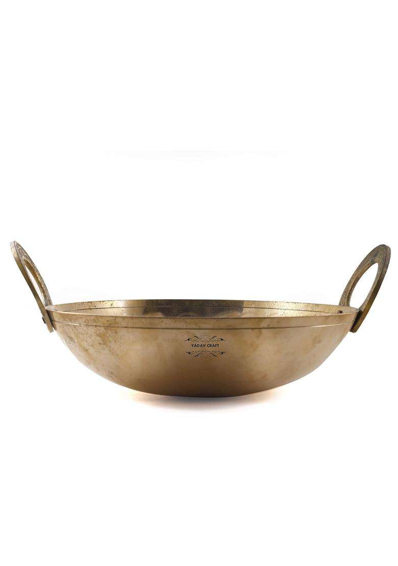 Yadav Craft Brass Heavy Weight Serving Kadhai Wok Cookware | 2500 ml | 84.5 fl oz - Indya