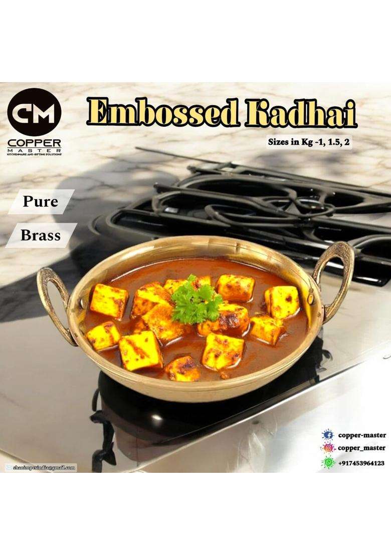 Copper-Master Cooking Kadhai Wok with Pure Brass Non-Toxic | 1.8 L | 1.9 Qt - Indya