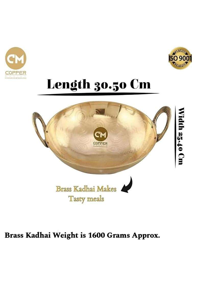 Copper-Master Cooking Kadhai Wok with Pure Brass Non-Toxic | 1.8 L | 1.9 Qt - Indya