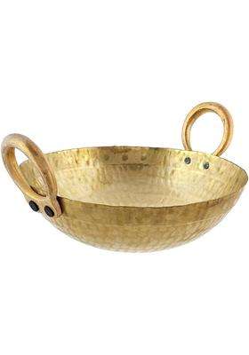 K.U.H.. Brass Hammered Kadhai Wok for Cooking Serving Pital Kadhai Pure Brass | 1 L | 1.1 Qt