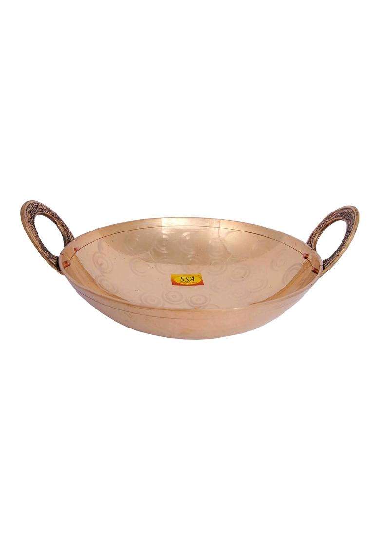 SHIV SHAKTI ARTS Pure Brass Serving and Cooking Kadhai Wok | 1500 ml | 50.7 fl oz - Indya