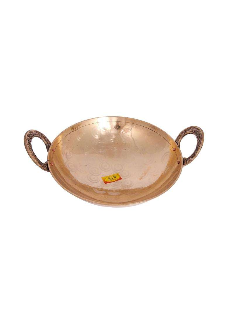 SHIV SHAKTI ARTS Pure Brass Serving and Cooking Kadhai Wok | 1500 ml | 50.7 fl oz - Indya