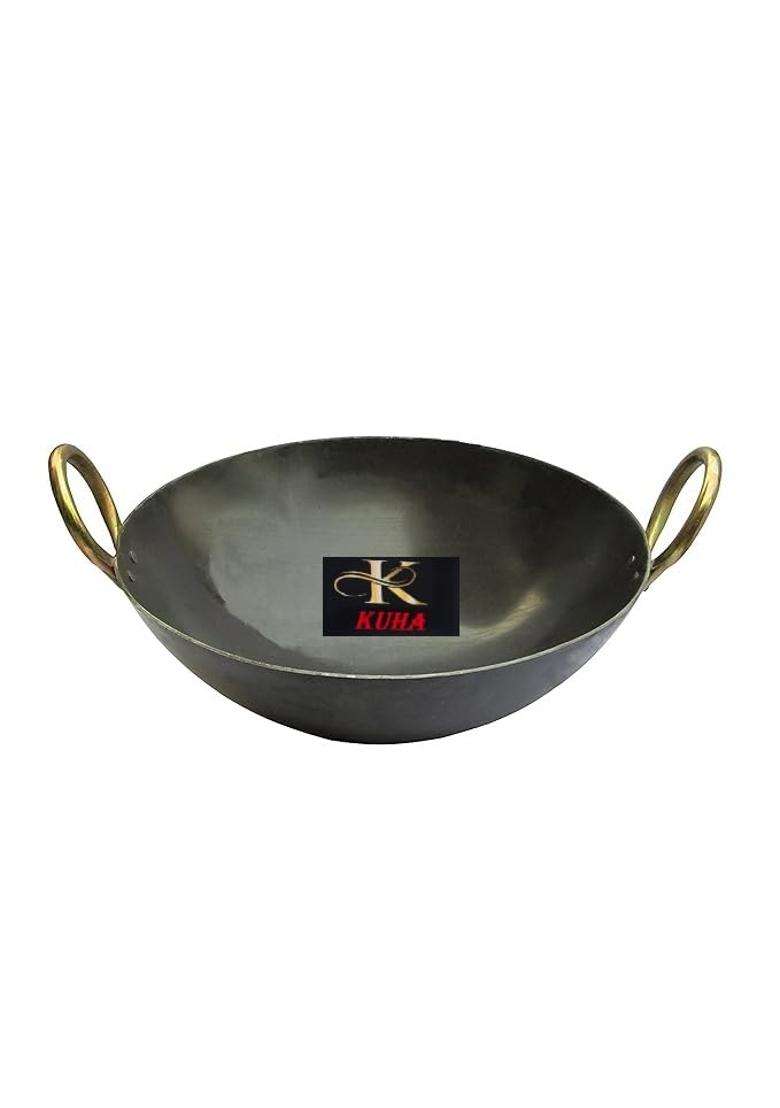 K.U.H.. KUHA Iron Kadai Wok with Brass Handles | 1 L | 1.1 Qt | Heavy Bottom - Indya