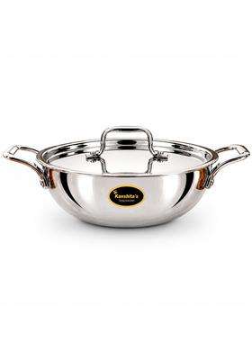 Kanshita's Rasoiware Heavy-Duty Triply Stainless Steel Kadai Wok | 2.5 L | 2.6 Qt | 26 cm | 10.2 Inch | With Lid