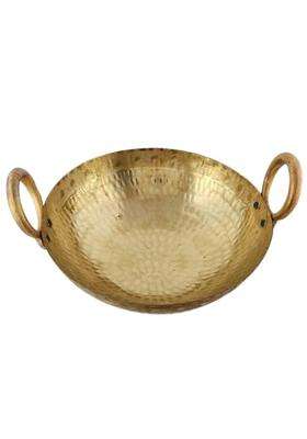 Shopsidex Brass Hammered Kadhai Wok for Cooking Serving Pital Kadhai Pital Kadai | 3000 ml | 101.4 fl oz