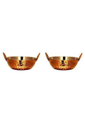 Taluka With T Logo Taluka Copper Stainless Steel Serving Kadhai Bowl Wok Serving Dishes Home | 400 ml | 13.5 fl oz | Pack of 2