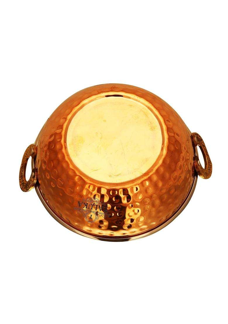 Taluka With T Logo Taluka Copper Stainless Steel Serving Kadhai Bowl Wok Serving Dishes Home | 400 ml | 13.5 fl oz | Pack of 2 - Indya