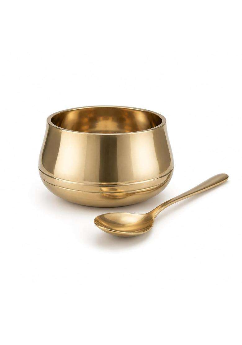 SHIV SHAKTI ARTS Kansa Bronze Bowl with Dessert Spoon | 100 ml | 3.4 fl oz | 7 cm | 2.8 Inch - Indya