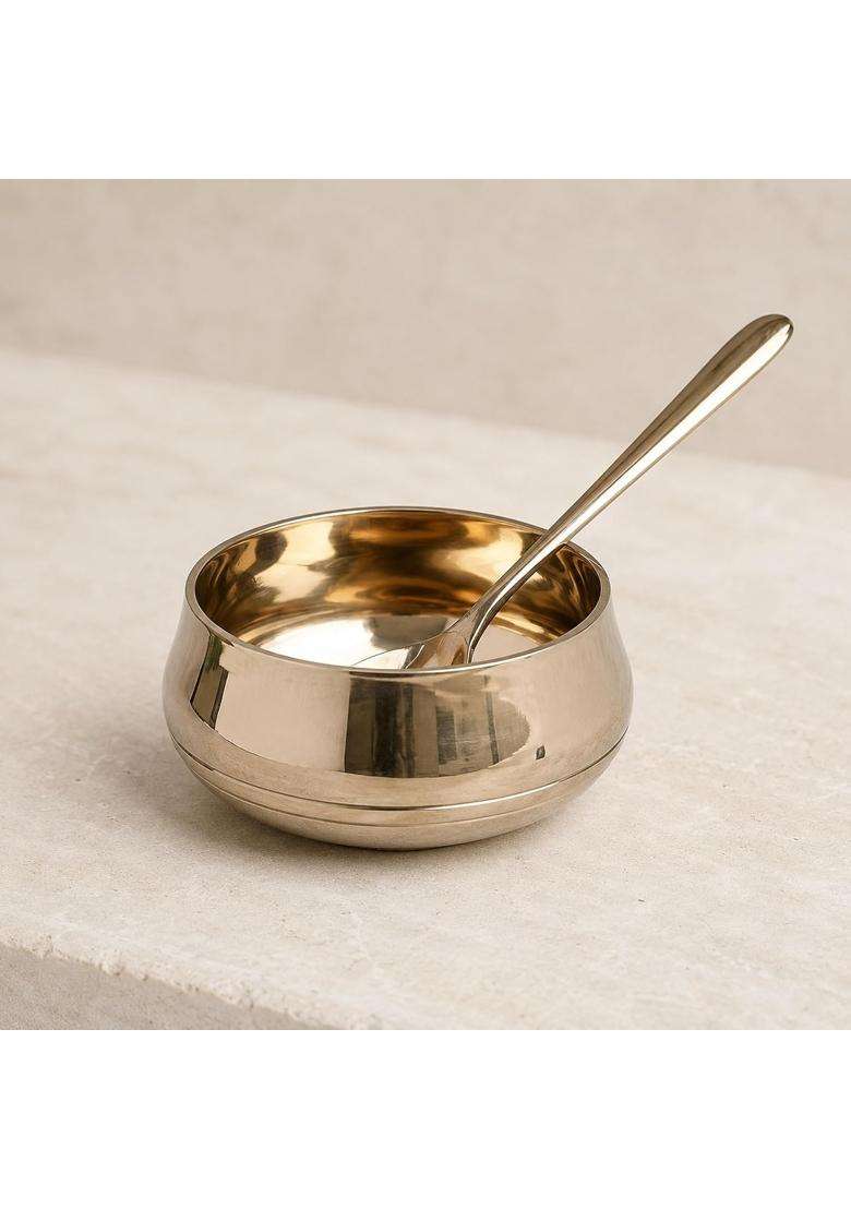 SHIV SHAKTI ARTS Kansa Bronze Bowl with Dessert Spoon | 100 ml | 3.4 fl oz | 7 cm | 2.8 Inch - Indya