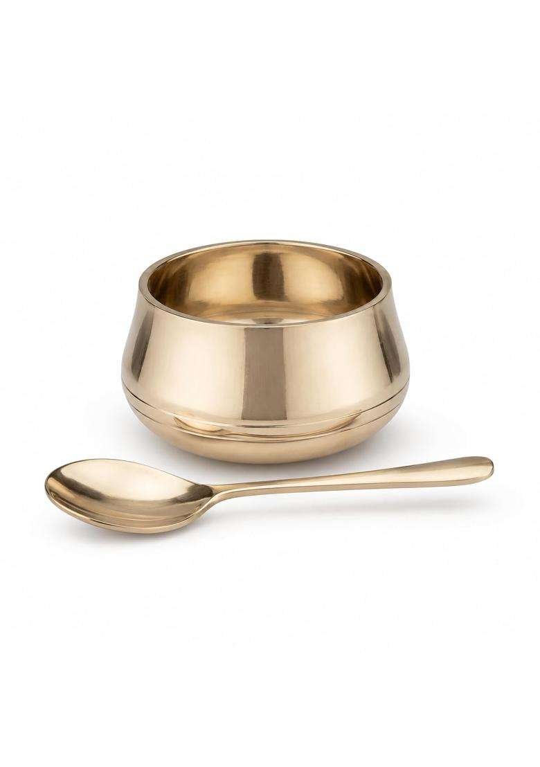SHIV SHAKTI ARTS Kansa Bronze Bowl with Dessert Spoon | 100 ml | 3.4 fl oz | 7 cm | 2.8 Inch - Indya