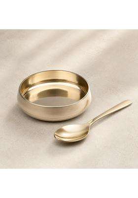 SHIV SHAKTI ARTS Kansa Bronze Pudding Bowl with Dessert Spoon | 150 ml | 5.1 fl oz | 10 cm | 3.9 Inch