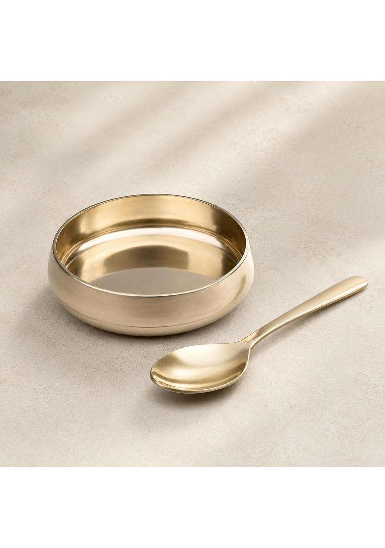 SHIV SHAKTI ARTS Kansa Bronze Pudding Bowl with Dessert Spoon | 150 ml | 5.1 fl oz | 10 cm | 3.9 Inch - Indya