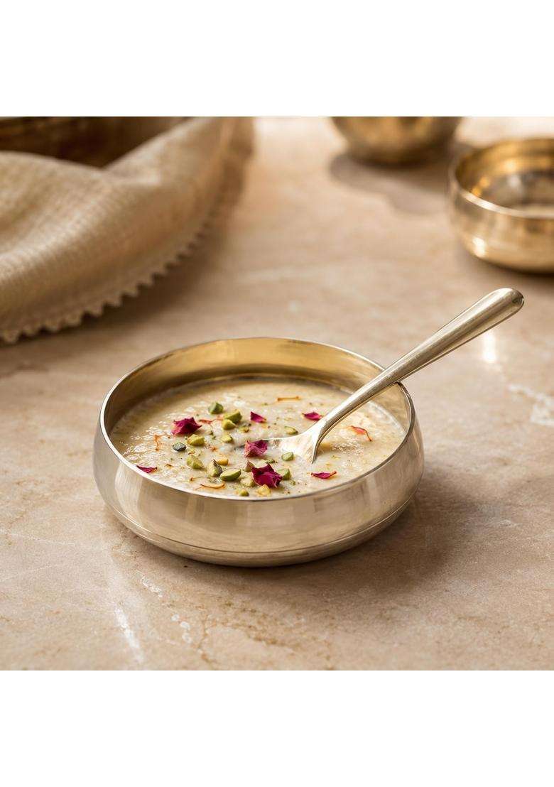 SHIV SHAKTI ARTS Kansa Bronze Pudding Bowl with Dessert Spoon | 150 ml | 5.1 fl oz | 10 cm | 3.9 Inch - Indya