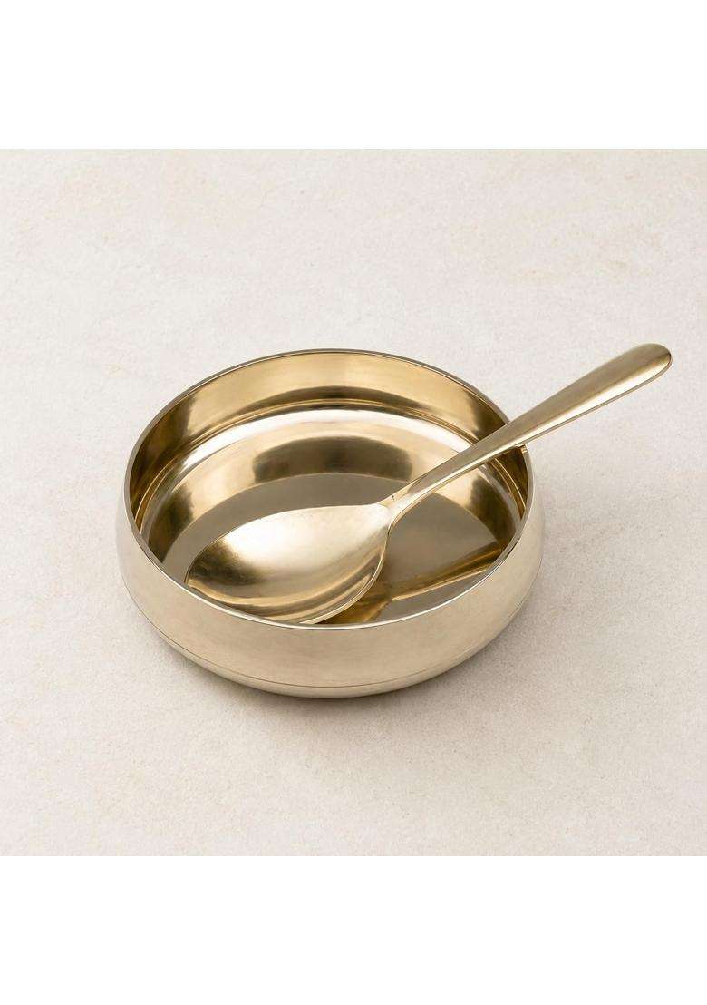 SHIV SHAKTI ARTS Kansa Bronze Pudding Bowl with Dessert Spoon | 150 ml | 5.1 fl oz | 10 cm | 3.9 Inch - Indya