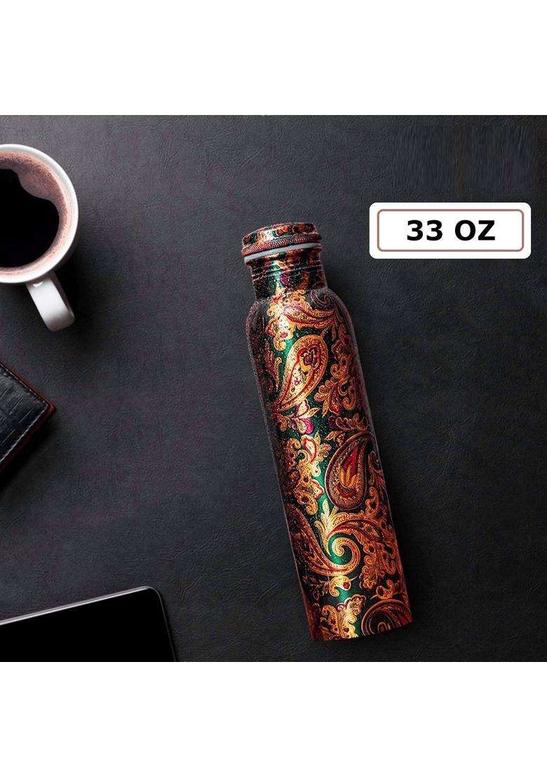 KC Pure Copper Designer Water Bottle with Leak Proof Protection | 1000 ml | 33.8 fl oz - Indya