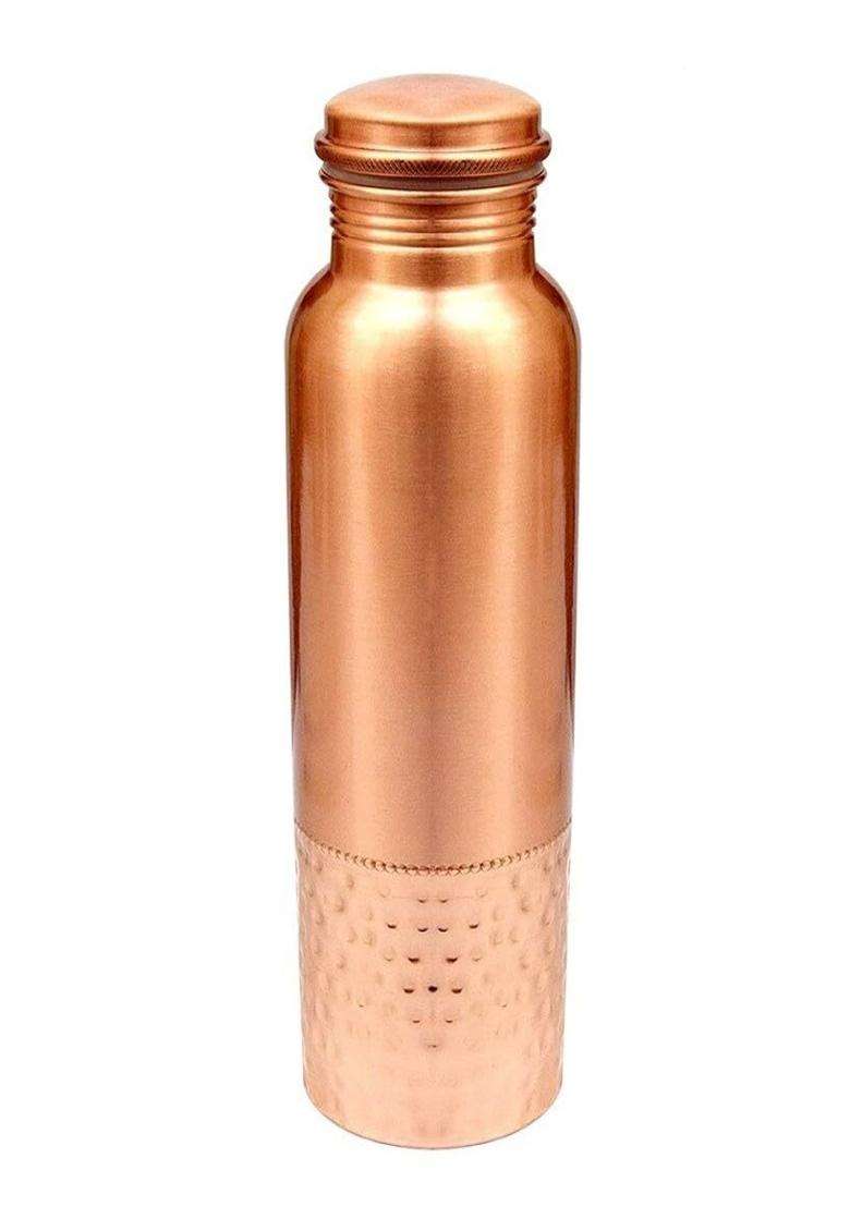 KC Pure Copper Water Bottle with Leak Proof Protection | 1000 ml | 33.8 fl oz | Hammered Finish - Indya