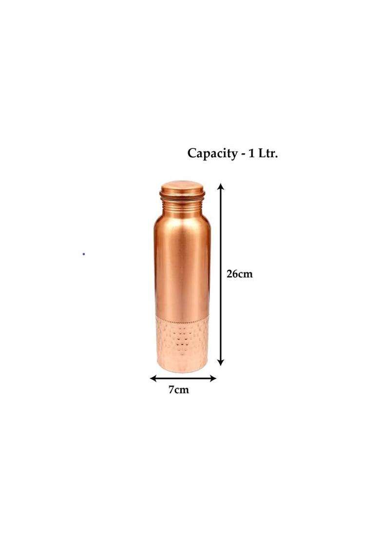 KC Pure Copper Water Bottle with Leak Proof Protection | 1000 ml | 33.8 fl oz | Hammered Finish - Indya