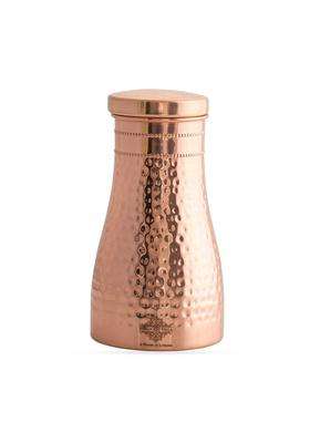 INDIAN ART VILLA Pure Copper Bedroom Water Bottle with Inbuilt Glass | 1 L | 1.1 Qt | Hammered Finish