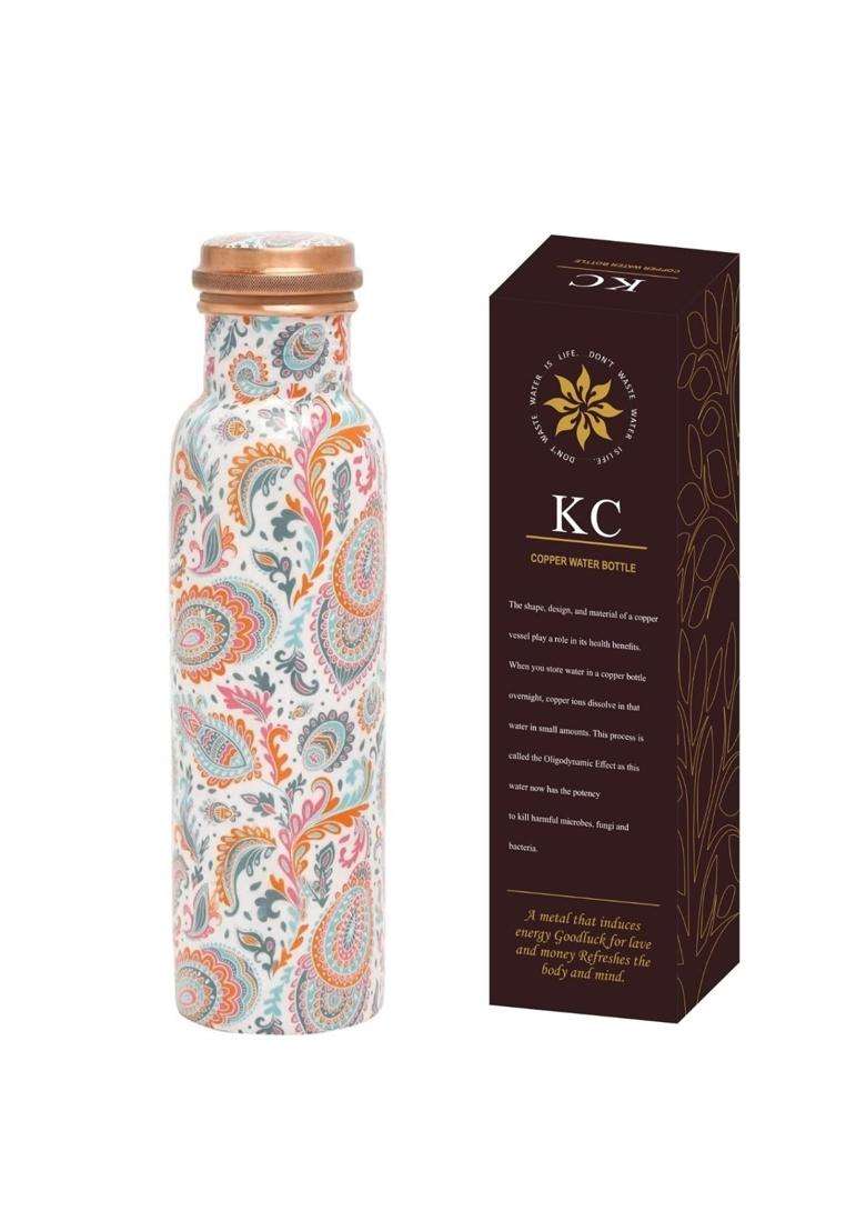 KC Pure Copper Designer Water Bottle | 1000 ml | 33.8 fl oz | Leak Proof - Indya