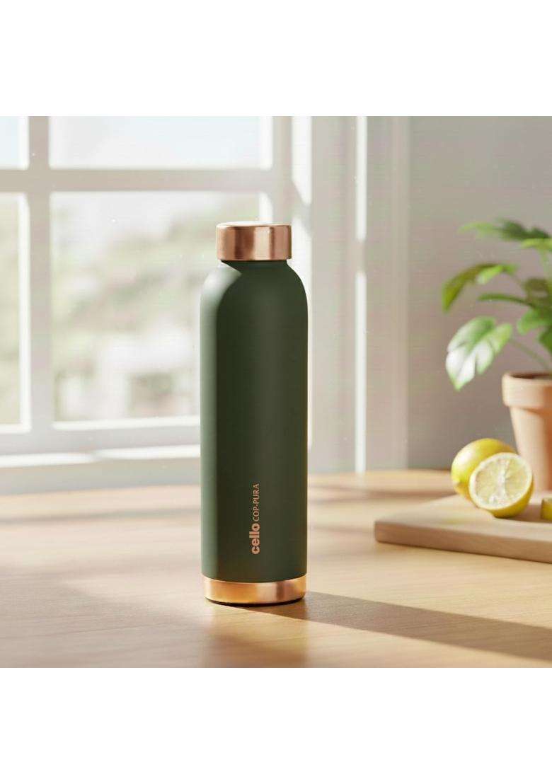 CELLO Evita Copper Water Bottle for Daily and Office Use | 1 L | 1.1 Qt | Leak Proof | Rust Resistant - Indya