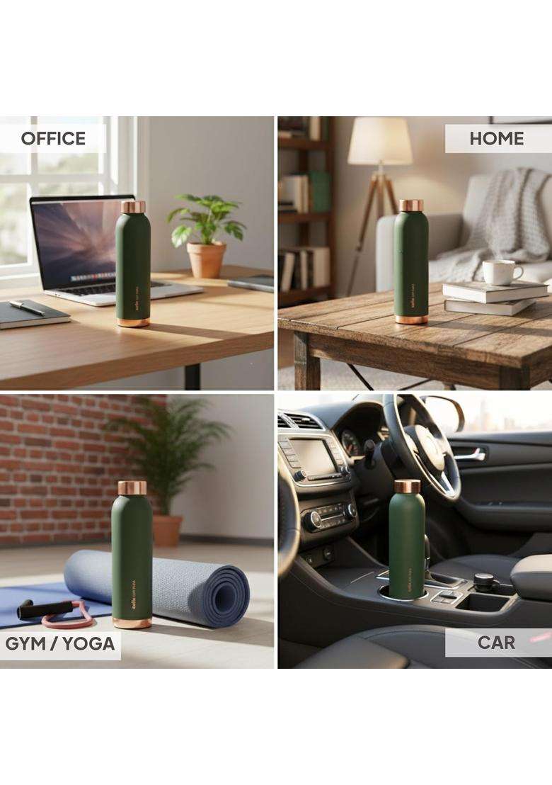 CELLO Evita Copper Water Bottle for Daily and Office Use | 1 L | 1.1 Qt | Leak Proof | Rust Resistant - Indya