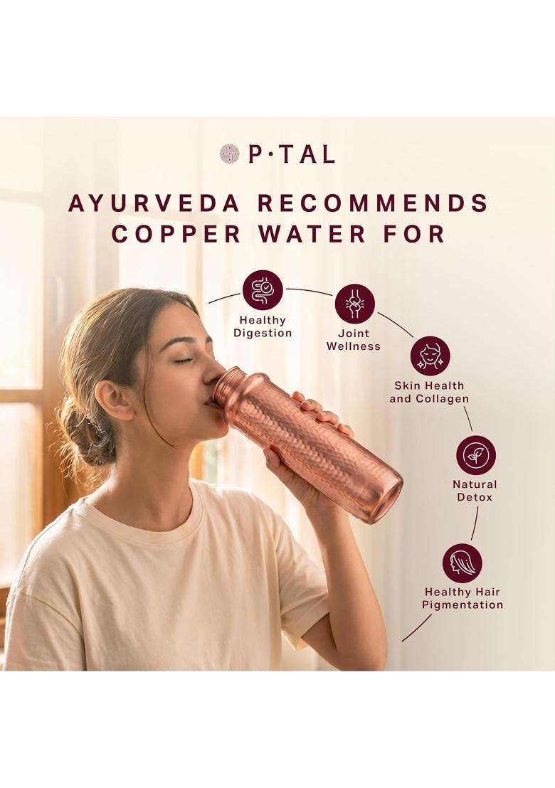 P-TAL Premium Handcrafted Copper Water Bottle | 1 L | 1.1 Qt - Indya