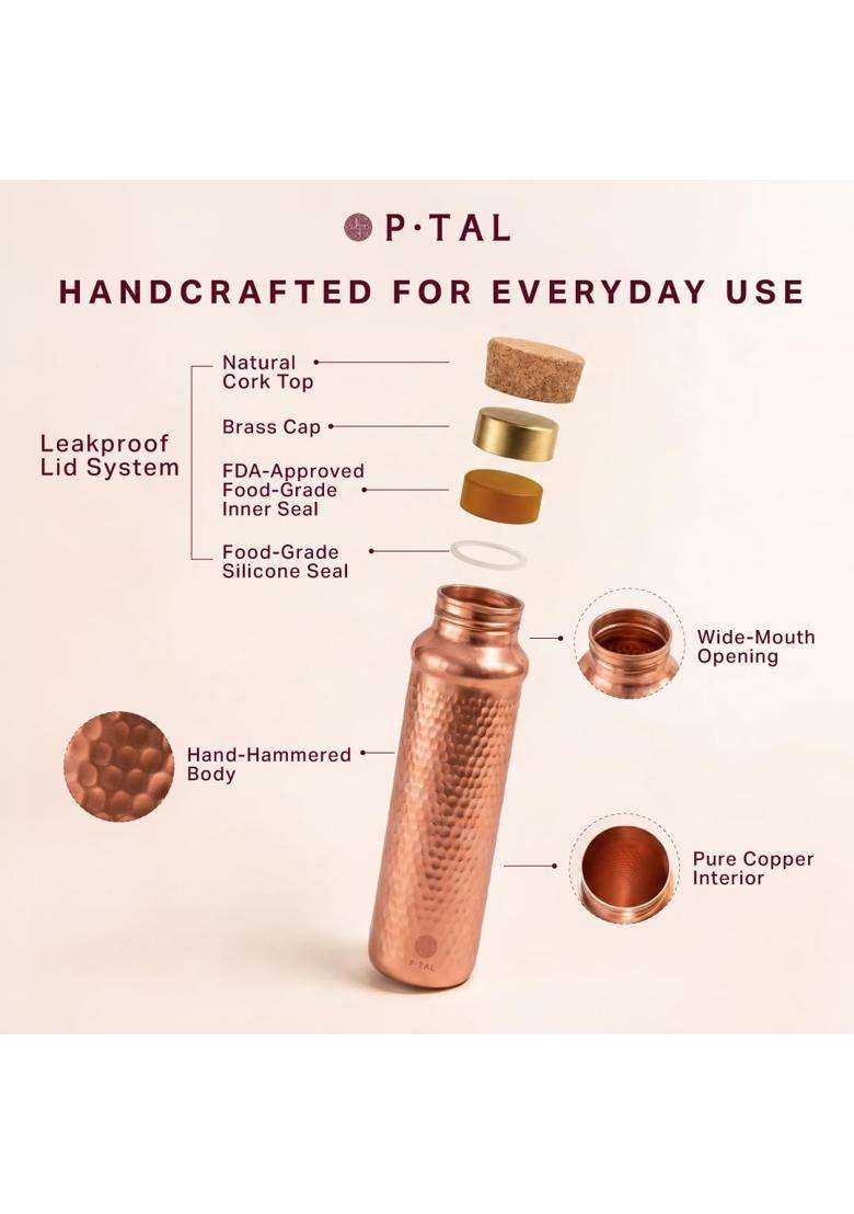 P-TAL Premium Handcrafted Copper Water Bottle | 1 L | 1.1 Qt - Indya