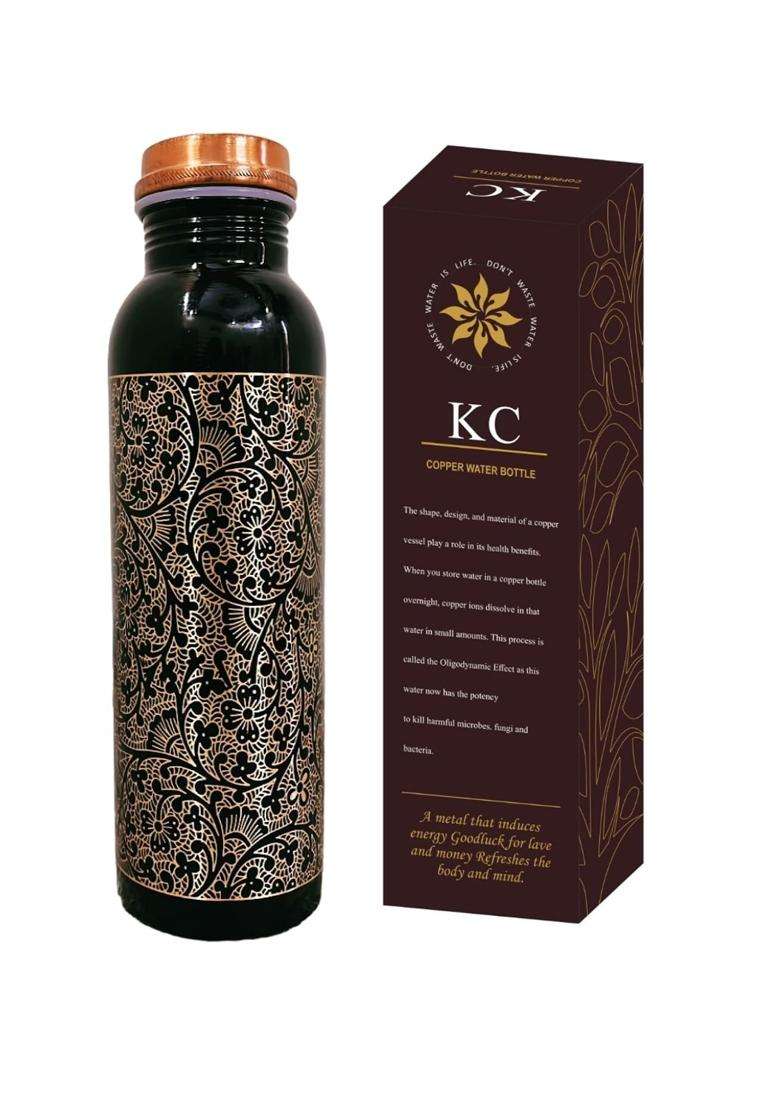 KC Pure Copper Designer Water Bottle with Advanced Leak Proof Protection | 1000 ml | 33.8 fl oz - Indya