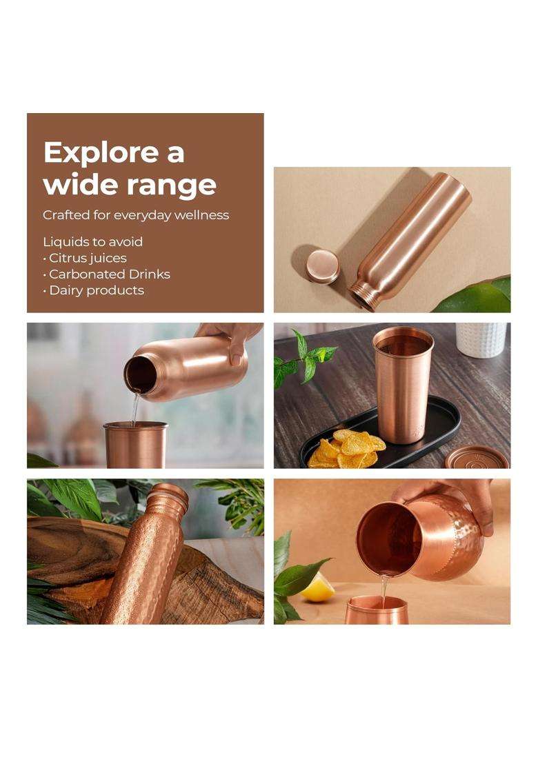 Lifelong Copper Bedside Water Bottle | 500 ml | 16.9 fl oz | Leak Proof - Indya