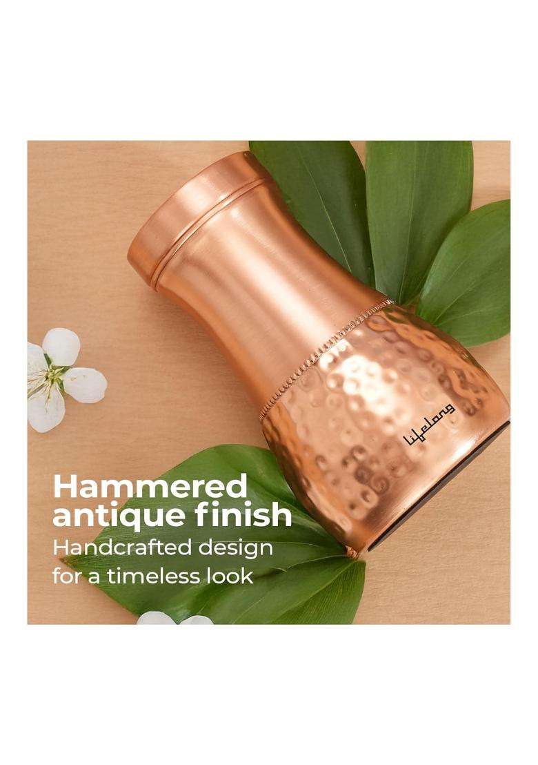 Lifelong Copper Bedside Water Bottle | 500 ml | 16.9 fl oz | Leak Proof - Indya