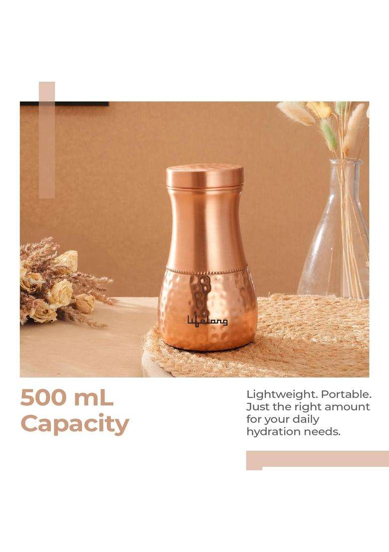 Lifelong Copper Bedside Water Bottle | 500 ml | 16.9 fl oz | Leak Proof - Indya