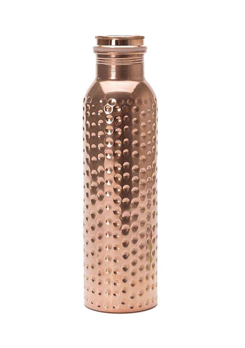 KC Pure Copper Designer Water Bottle with Leak Proof Protection | 1000 ml | 33.8 fl oz | Hammered Finish - Indya