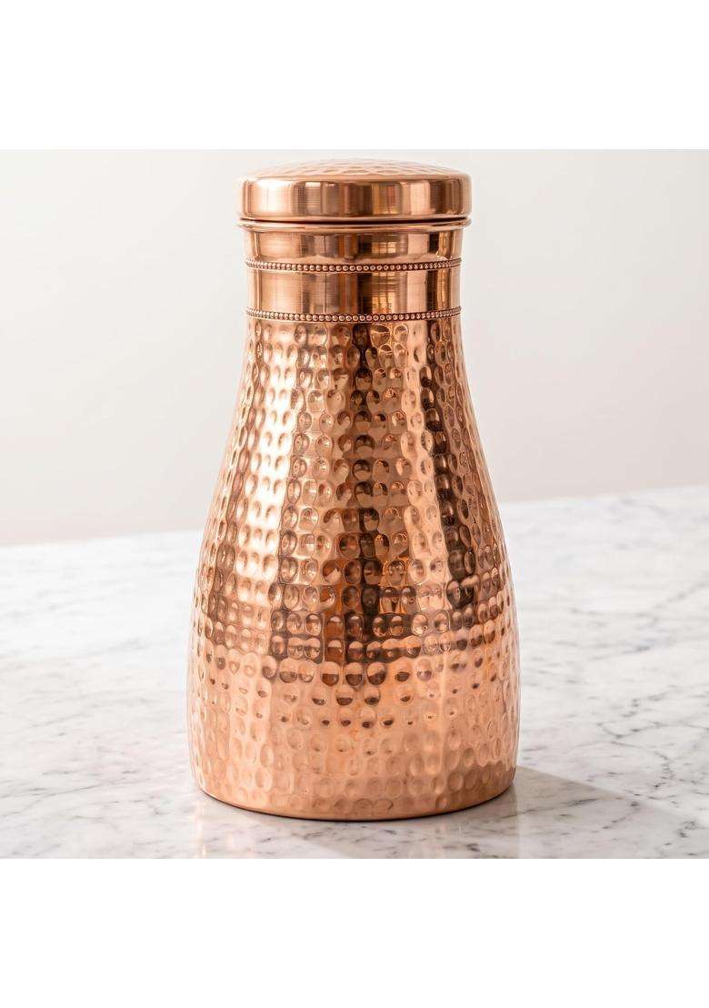 Copper-Master Modern and Traditional Bedside Bedroom Copper Water Bottle Jar with Pure Copper | 1 L | 1.1 Qt - Indya