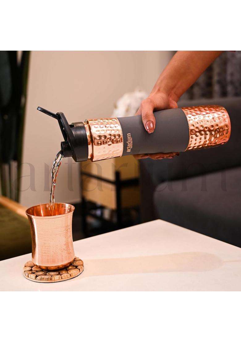 Artarium Sipper Bottle 100 Pure Copper Water Bottle Leak Proof Protection Durable | 1 L | 1.1 Qt | Rust Resistant - Indya
