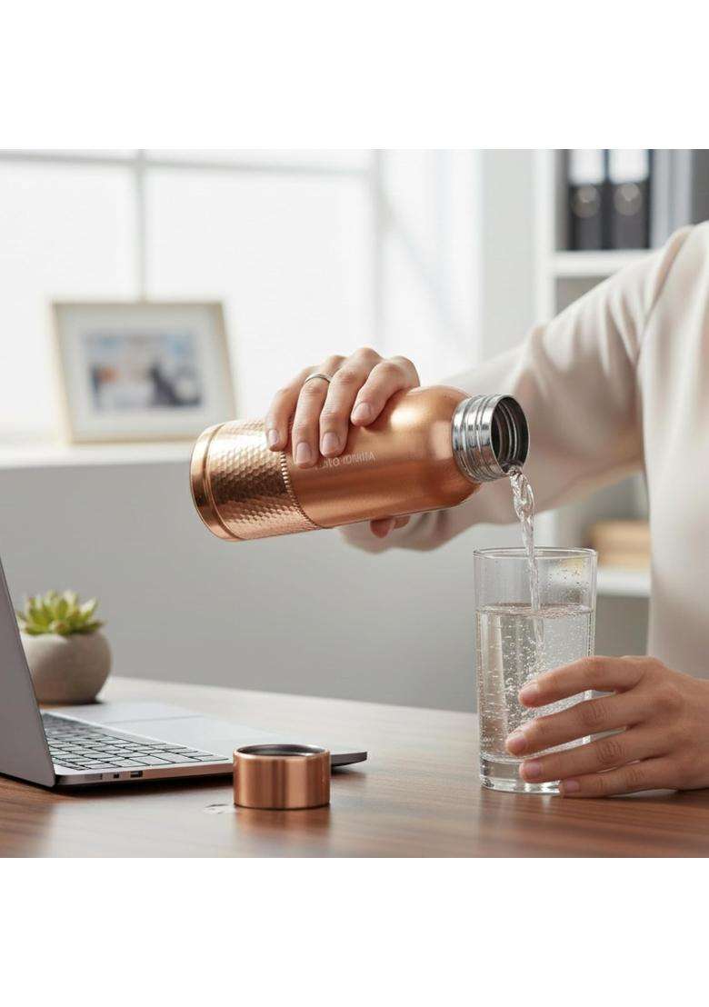 CELLO Megha Copper Water Bottle for Daily and Office Use | 1000 ml | 33.8 fl oz | Leak Proof | Rust Resistant - Indya