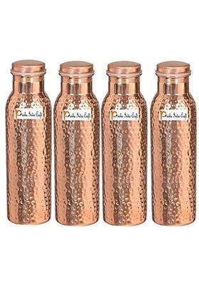 Prisha India Craft Hammered Design Copper Water Bottle | 1000 ml | 33.8 fl oz | 4-Piece Set