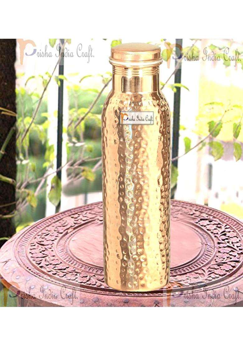 Prisha India Craft Hammered Design Copper Water Bottle | 1000 ml | 33.8 fl oz | 4-Piece Set - Indya