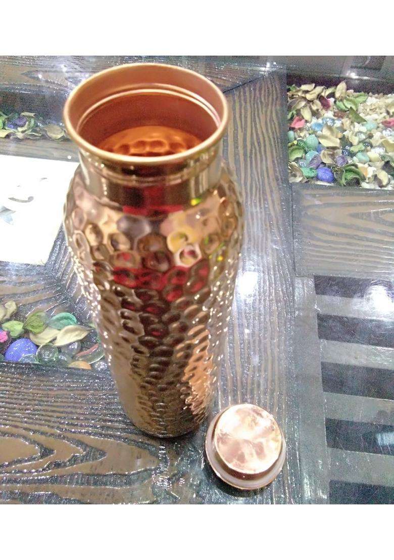 Prisha India Craft Hammered Design Copper Water Bottle | 1000 ml | 33.8 fl oz | 4-Piece Set - Indya