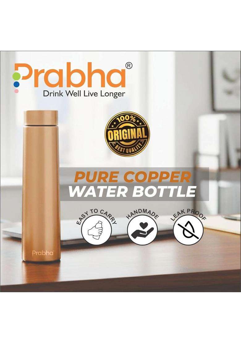 Prabha Premium Pure Copper Bottle for Daily Use Copper Bottle | 500 ml | 16.9 fl oz | Leak Proof | Rust Resistant - Indya