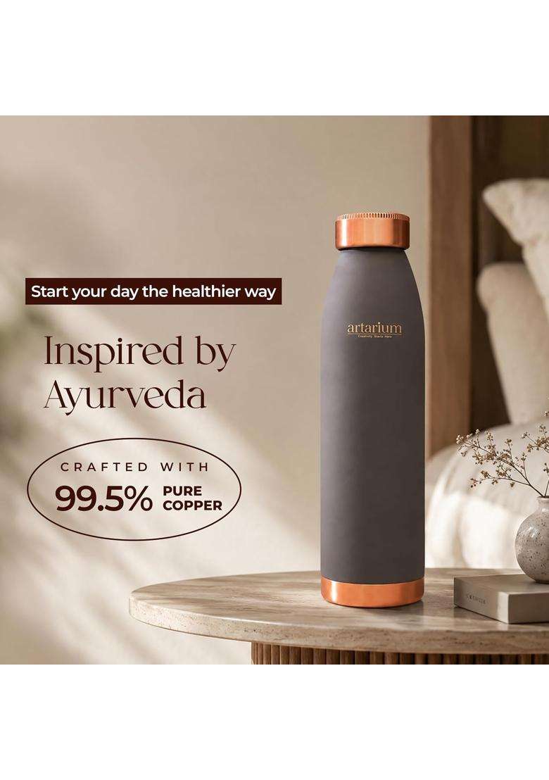 Artarium Copper Bottle Leak Proof Non Toxic BPA Free with Anti Oxidant Proeprties Grey | 1 L | 1.1 Qt - Indya