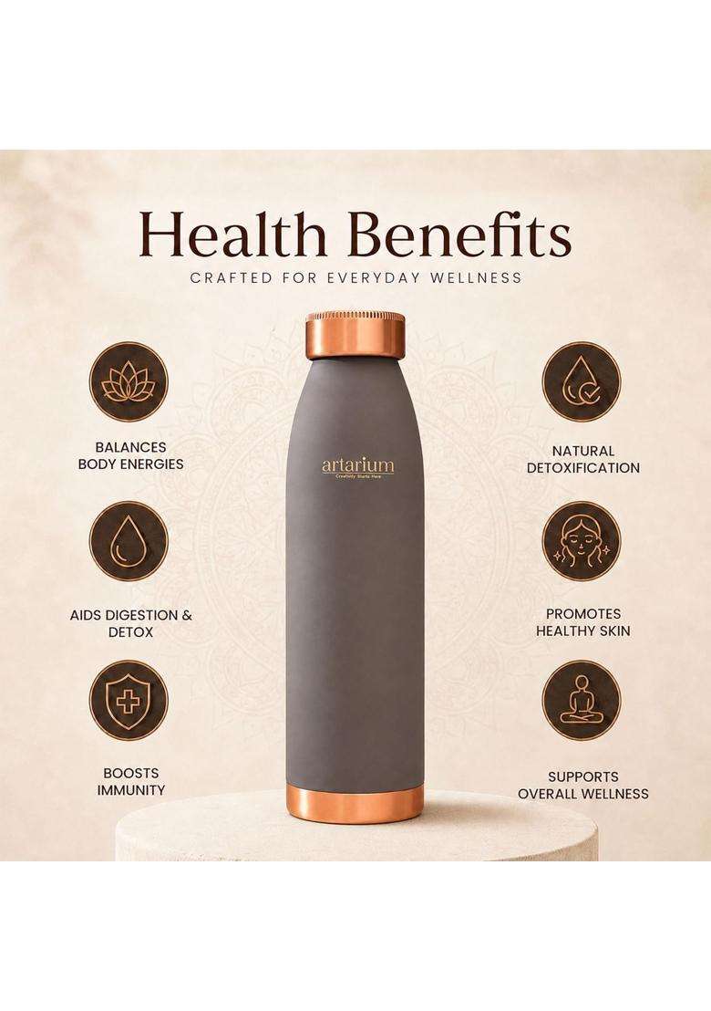 Artarium Copper Bottle Leak Proof Non Toxic BPA Free with Anti Oxidant Proeprties Grey | 1 L | 1.1 Qt - Indya