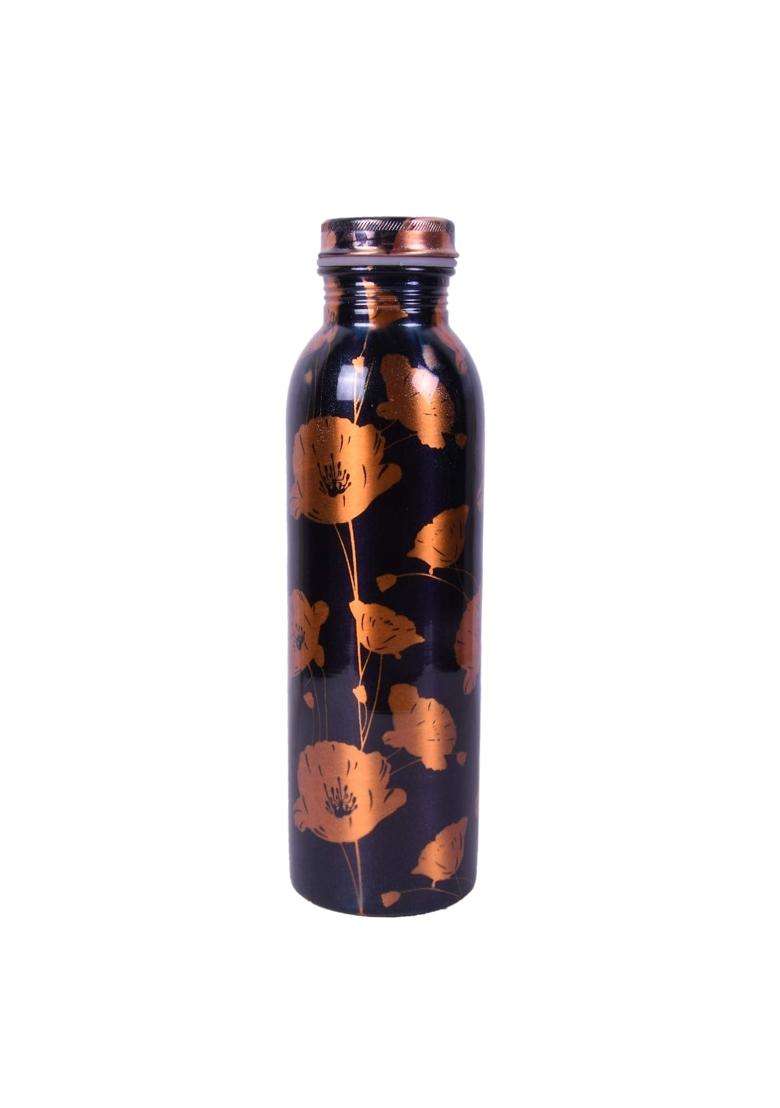 JAIPUR ACE Floral Print on Blue Color Copper Water Bottle | 1000 ml | 33.8 fl oz - Indya