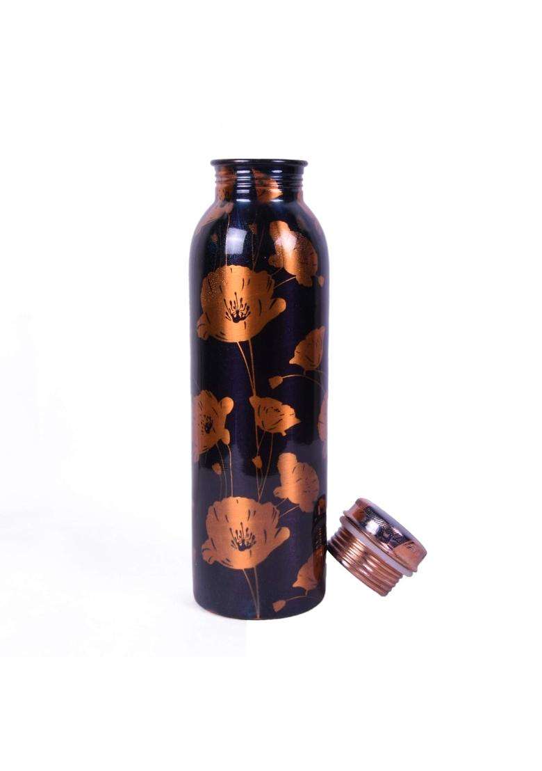 JAIPUR ACE Floral Print on Blue Color Copper Water Bottle | 1000 ml | 33.8 fl oz - Indya
