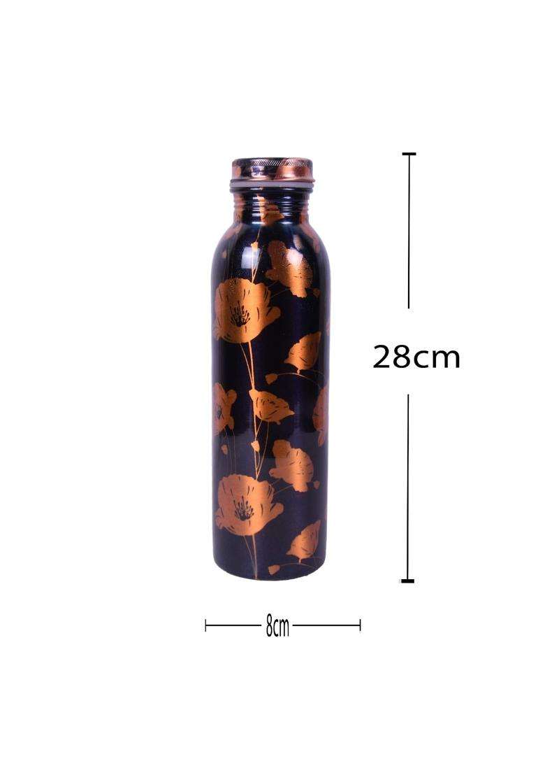 JAIPUR ACE Floral Print on Blue Color Copper Water Bottle | 1000 ml | 33.8 fl oz - Indya