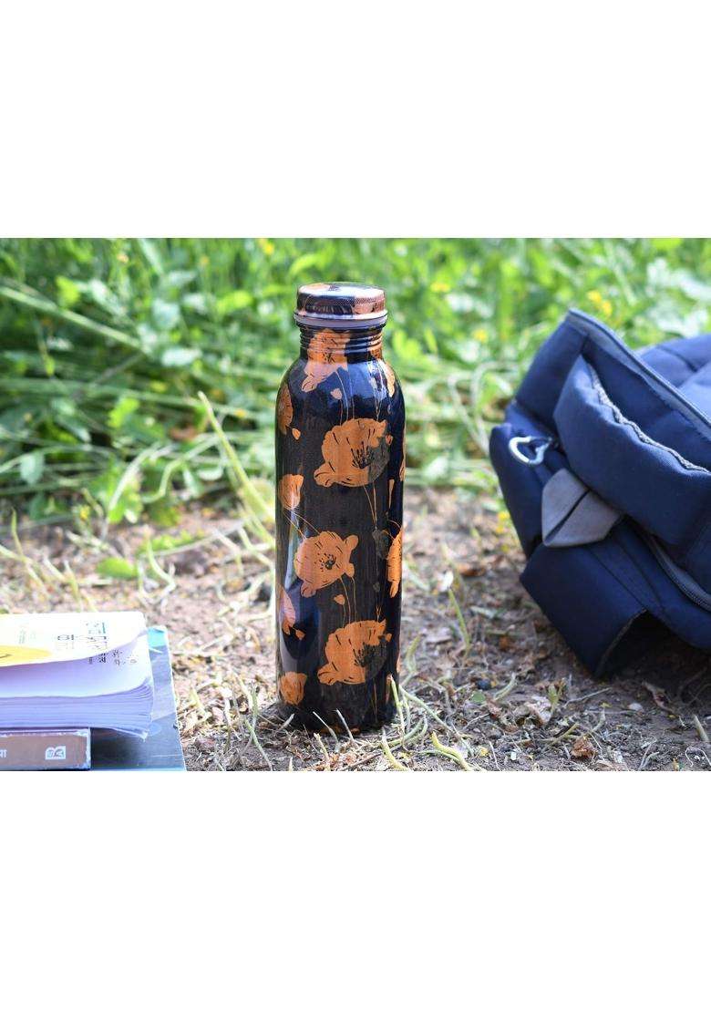 JAIPUR ACE Floral Print on Blue Color Copper Water Bottle | 1000 ml | 33.8 fl oz - Indya