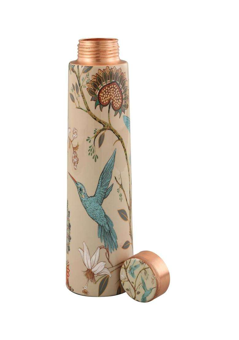 R Ayurveda Copper Handmade Copper Bottle Stone Blue Butterfly Printed Meena Exact Handcrafted | 1 L | 1.1 Qt - Indya