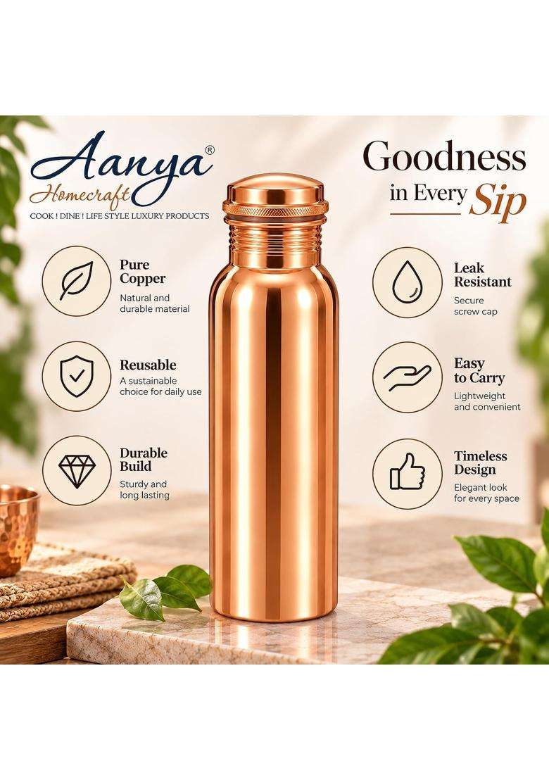 AANYA HOME CRAFT Aanya Homecraft Copper Water Bottle with Screw Cap | 1 L | 1.1 Qt - Indya