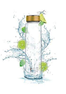 CELLO H2O Glass Water Bottle for Fridge Copper | 1000 ml | 33.8 fl oz | Dishwasher Safe | Lead Free | Microwave Safe