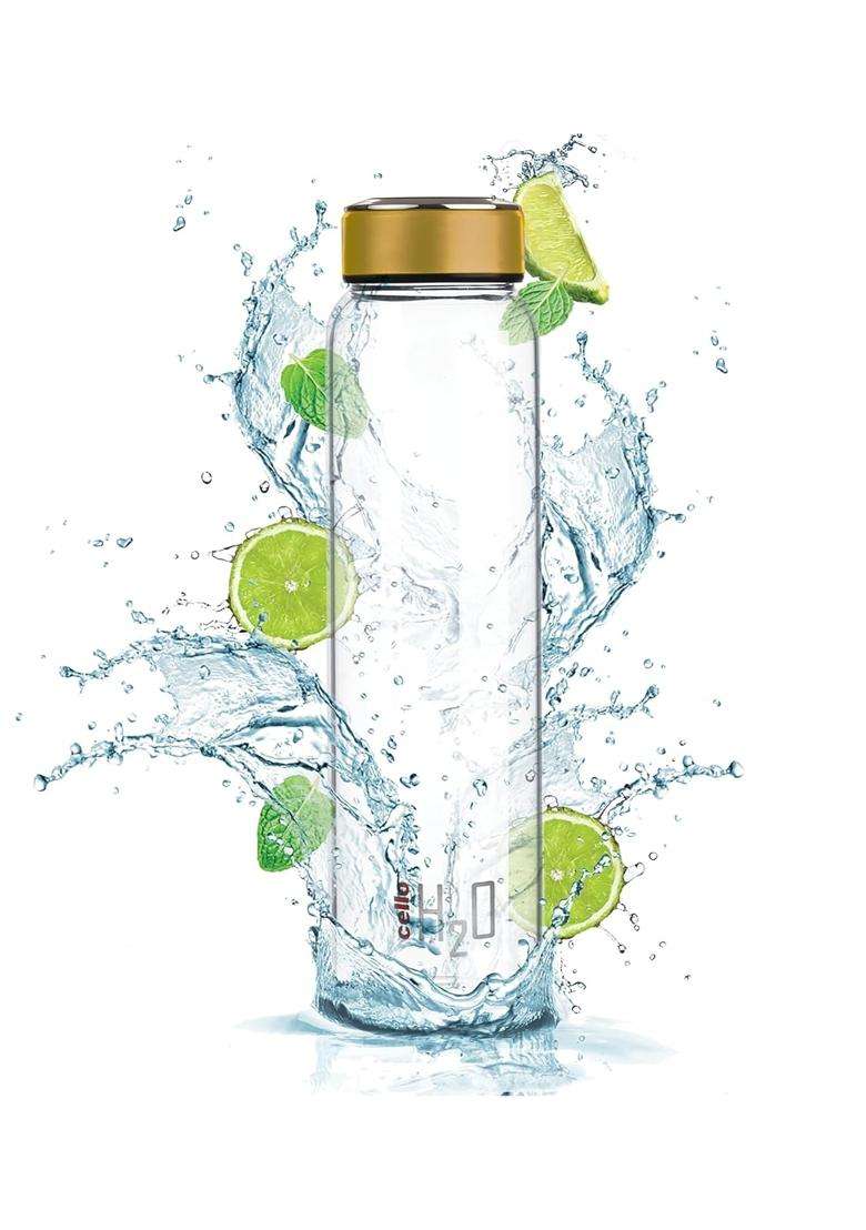 CELLO H2O Glass Water Bottle for Fridge Copper | 1000 ml | 33.8 fl oz | Dishwasher Safe | Lead Free | Microwave Safe - Indya
