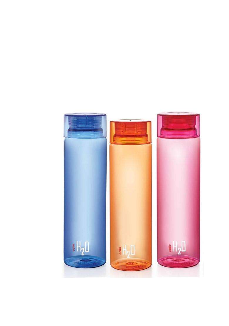 CELLO H2O Water Bottles Pcs for Daily Use | 1000 ml | 33.8 fl oz | 3-Piece Set | BPA Free | Leak Proof - Indya